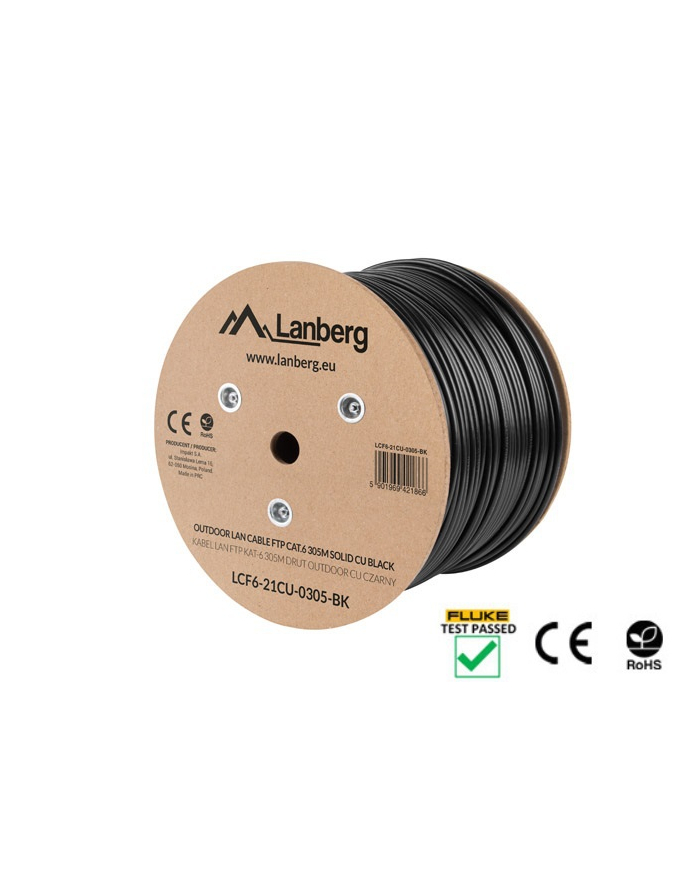 Lanberg kabel instalacyjny FTP, kat. 6, drut OUTDOOR CU, 305m, czarny główny