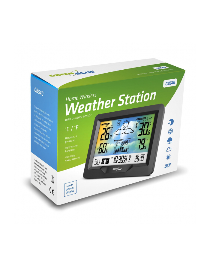 GreenBlue GB540 Stacja pogody bezprzewodowa kolorowa z systemem DCF, barometr główny