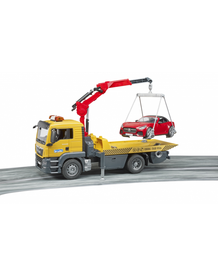 MAN TSG Pomoc drogowa z autem Roadster czerwonym i modułem L&S BRUDER główny