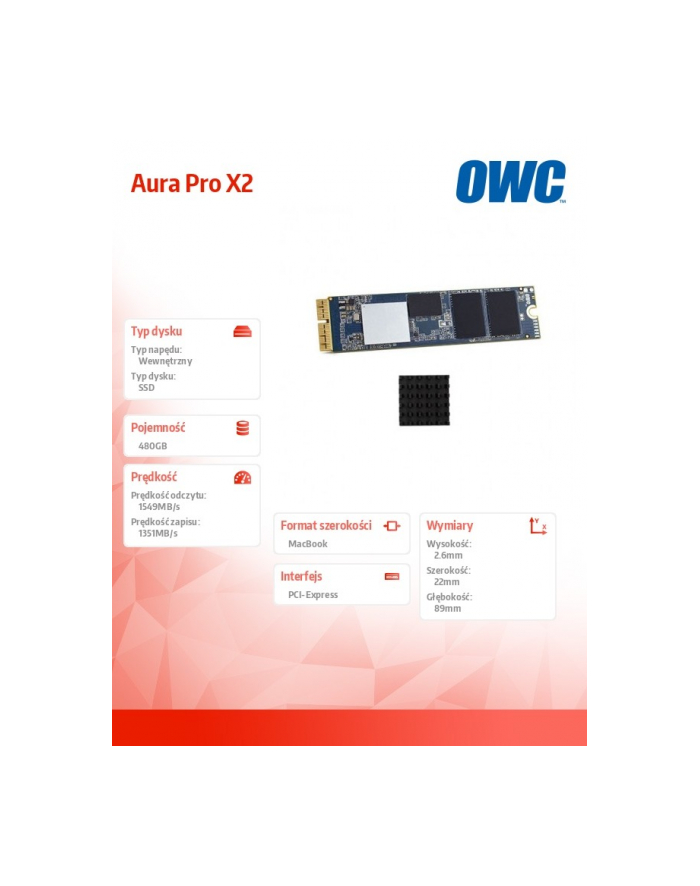 owc Dysk SSD Aura Pro X2 SSD 480GB 1549MB/s Mac Pro 2013 Heatsink główny