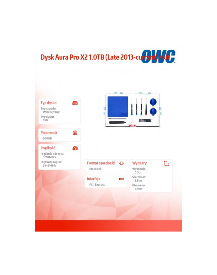 owc Dysk Aura Pro X2 960GB (Late 2013-current) +kit główny