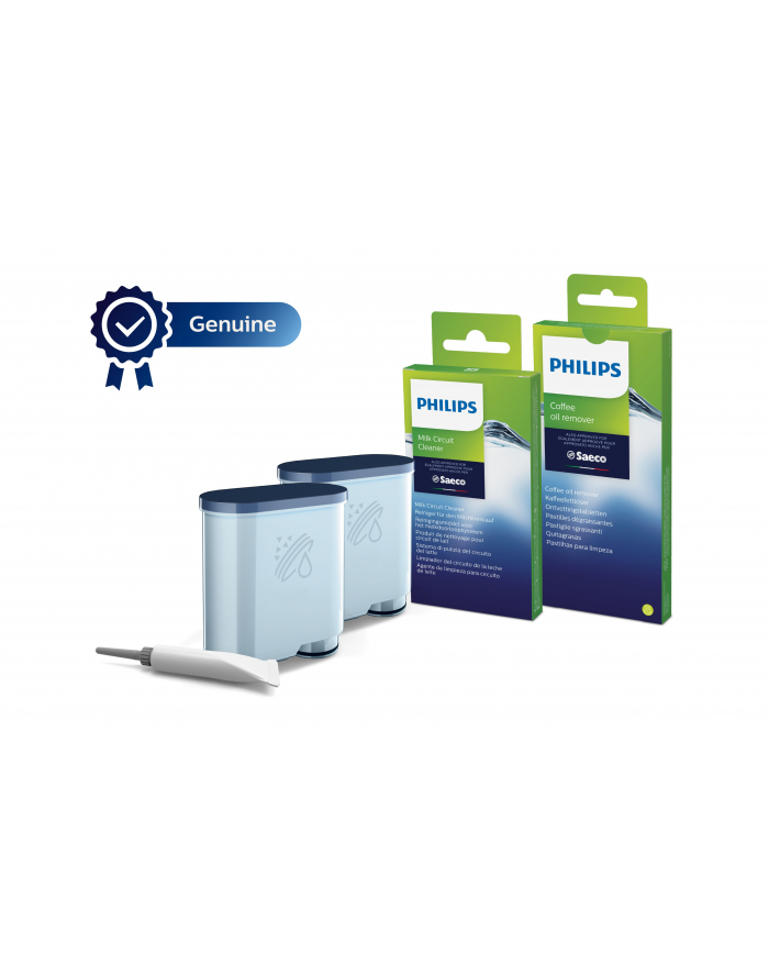 Zestaw akcesoriów do czyszczenia ekspresów Philips CA6707/10 (2 wkłady filtra AquaClean  6 saszetek ze środkiem do czyszczenia obiegu mleka  6 tabletek do usuwania oleju kawowego  Smar) główny