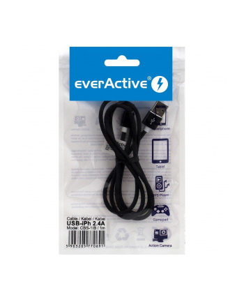 Kabel zasilający everActive CBS-1IB (USB - Lightning ; 1m; kolor czarny)