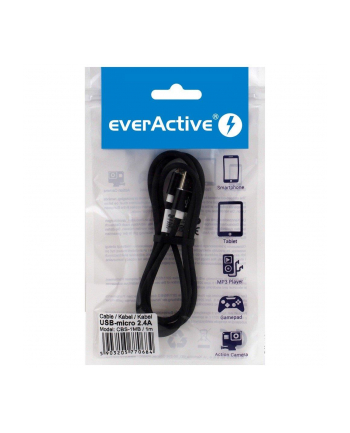 Kabel zasilający everActive CBS-1MB (USB - Micro USB ; 1m; kolor czarny)
