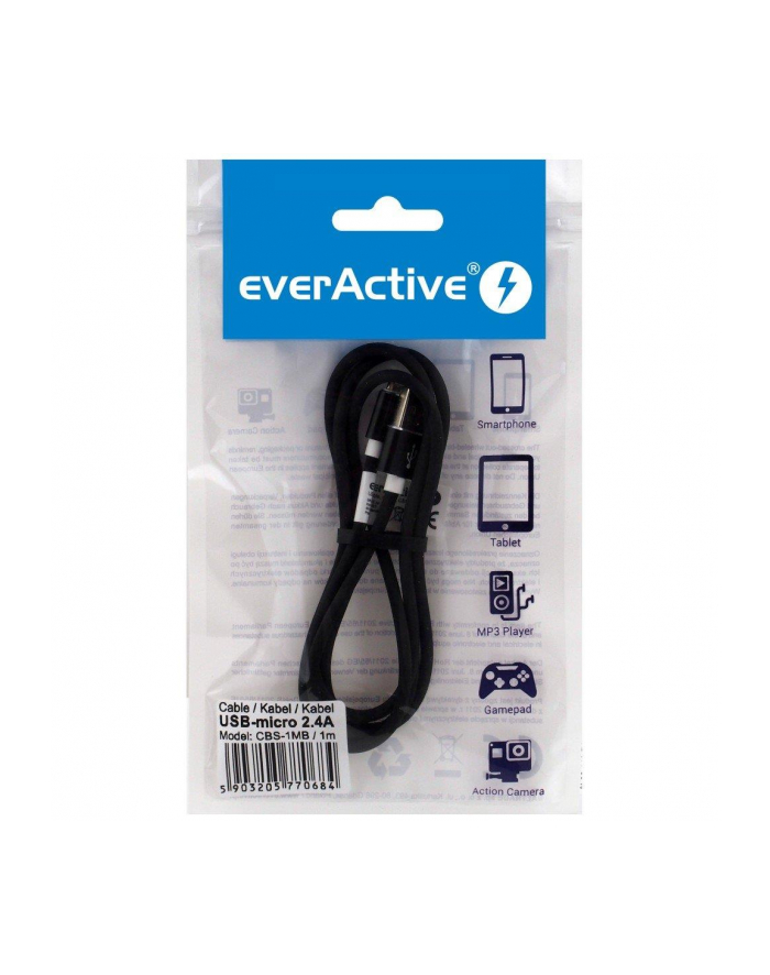 Kabel zasilający everActive CBS-1MB (USB - Micro USB ; 1m; kolor czarny) główny