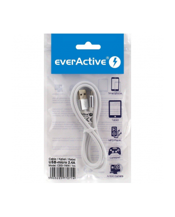 Kabel zasilający everActive CBS-1MW (USB - Micro USB ; 1m; kolor biały)