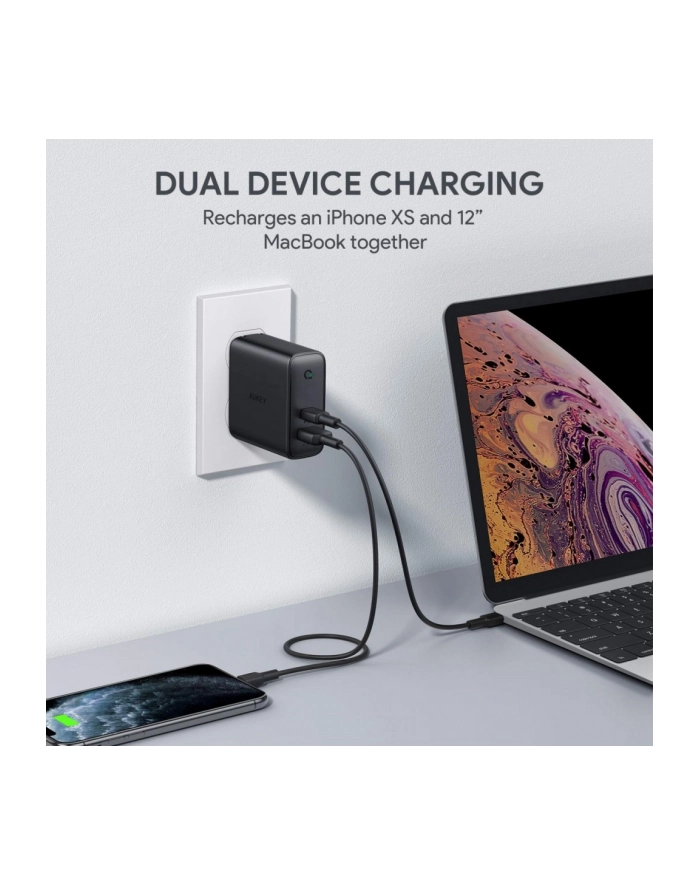 aukey Ultraszybka ładowarka sieciowa 2xUSB Power Delivery (1xUSB A+1xUSB C) 60W 5.4A  PA-D3 główny