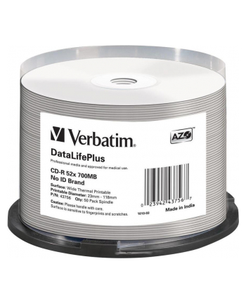 verbatim CDR 700MB DL+ AZO Thermal printable medi disc (Cake 50) NO ID