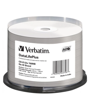 verbatim CDR 700MB DL+ AZO Thermal printable medi disc (Cake 50) NO ID