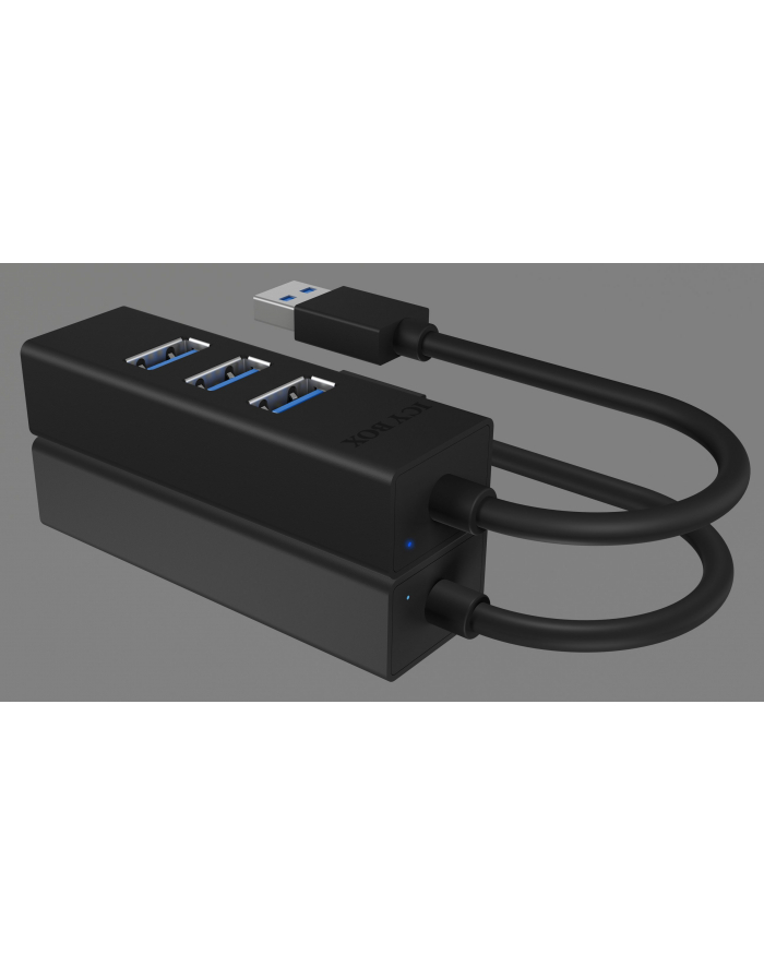 icybox Hub IB-HUB1419-U3 USB 3.0 na 4-Port Type-A, Aluminium,      czarny, Kabel 15cm główny