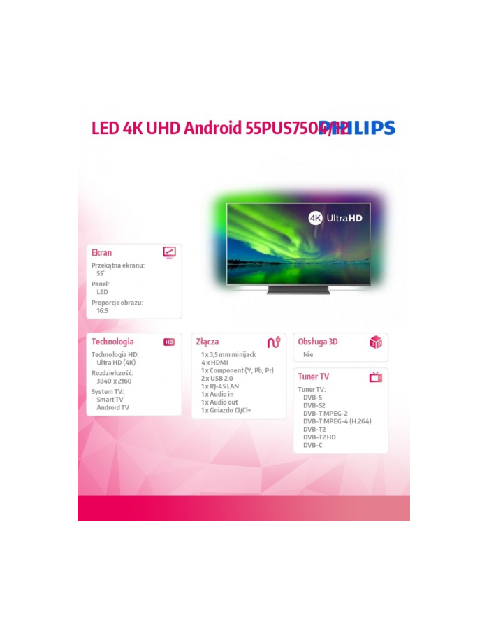 philips Telewizor LED 4K UHD Android 55cali 55PUS7504/12 główny