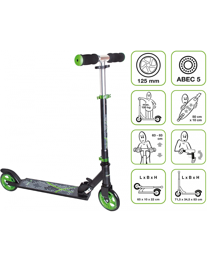 Muuwmi aluminum scooter 125mm black / green - 346 główny