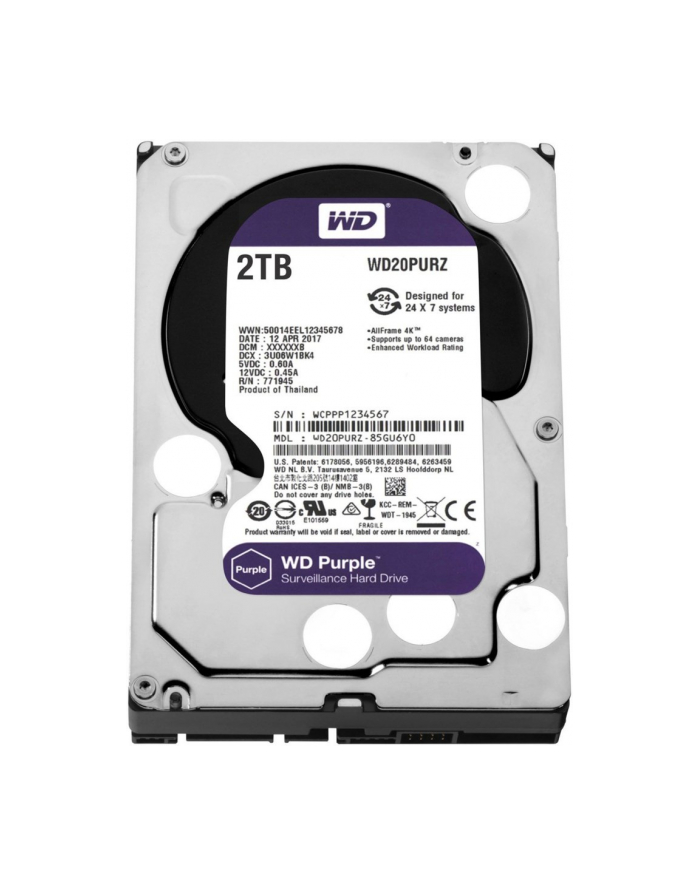 Dysk serwerowy WD Purple WD20PURZ (2 TB ; 35 ; SATA III; 64 MB; 5400 obr/min) główny