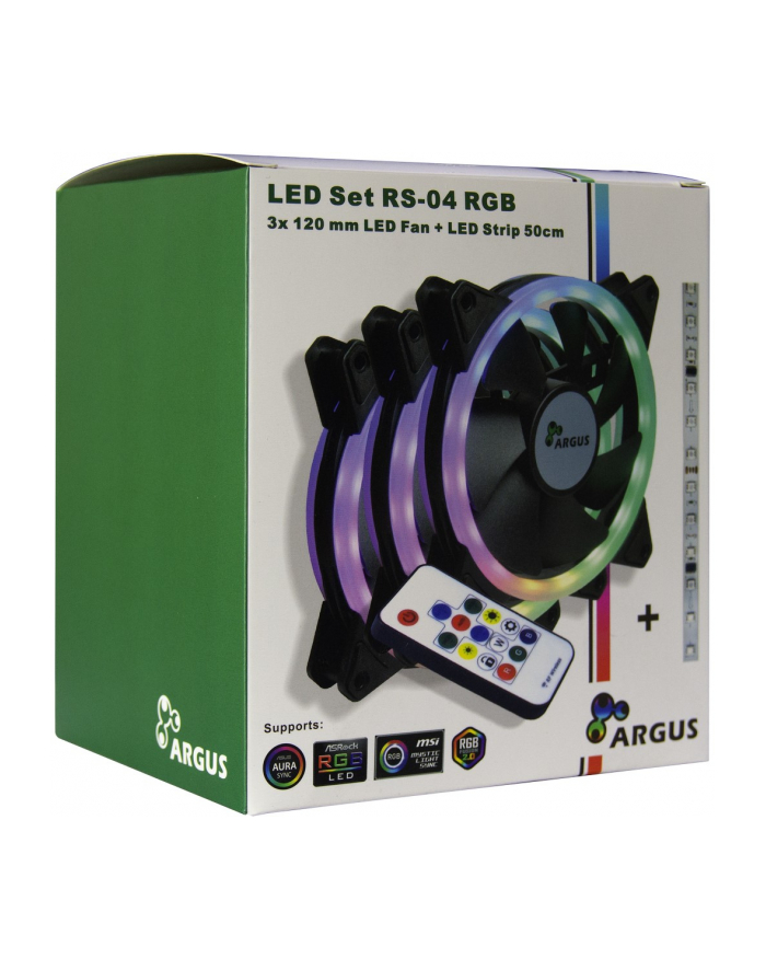 Inter-Tech Argus RGB Fan Set RS-04 120x120x25, case fan (black, 3-pack, remote control, 1x RGB LED strips, control unit) główny