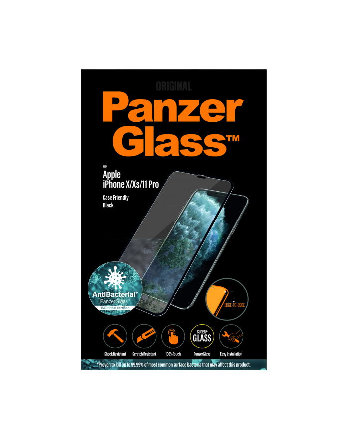 PANZERGLASS SZKŁO HARTOWANE DO IPHONE X/XS/11 PRO CZARNE DO ETUI główny