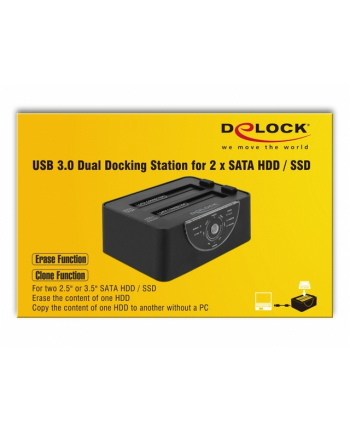 DeLOCK USB3 DS 2xSata w. Clone / erase radio. - HDD / SSD