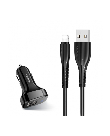 usams Ładowarka samochodowa 2xUSB C13 2.1 A lightning czarny NTU35LC13TZ