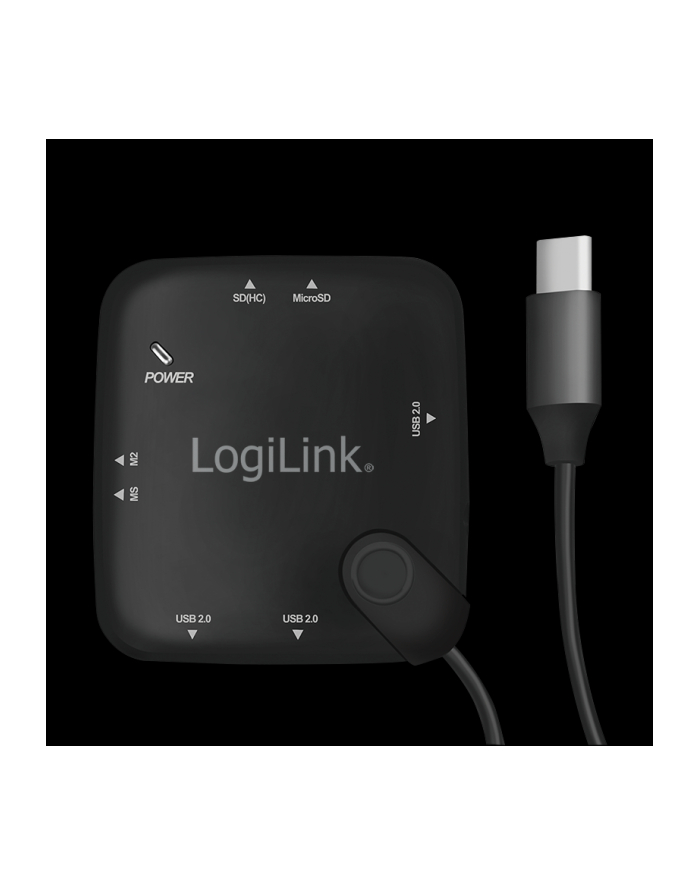 logilink Hub USB 2.0, 3 porty z czytnikiem kart OTG, USB Typ-C główny