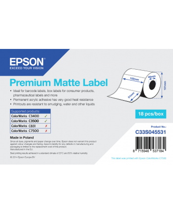 EPSON Premium Matte Label - Die-cut Roll 102mm x 51mm 650 labels