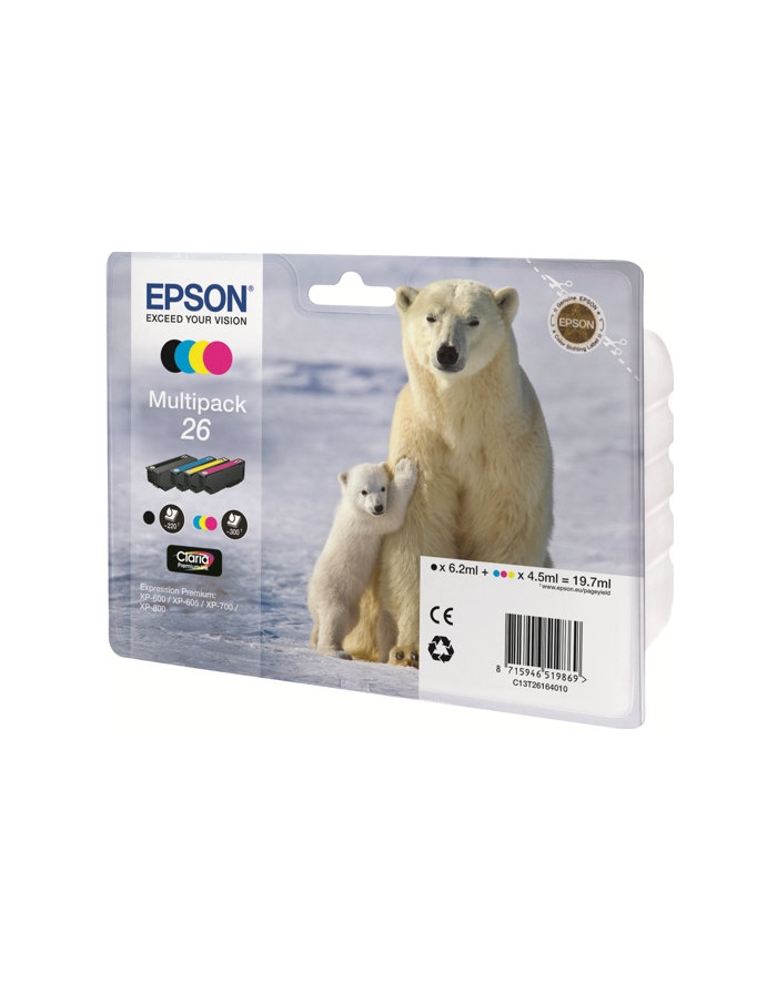 EPSON 26 Series Polar bear multipack containing 4 ink cartridge: black cyan magenta yellow in RS blister pack with RF+AM tags główny