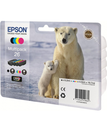 EPSON 26 Series Polar bear multipack containing 4 ink cartridge: black cyan magenta yellow in RS blister pack with RF+AM tags