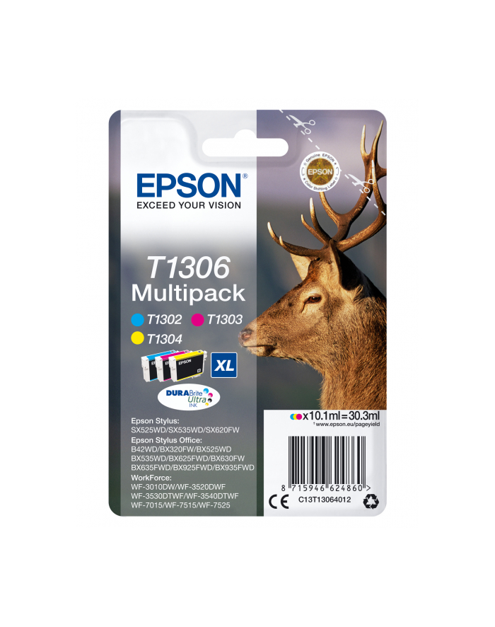 EPSON T1306 ink cartridge tri-colour extra high capacity 3 x 10.1ml 3-pack RF-AM blister DURABrite Ultra Ink główny