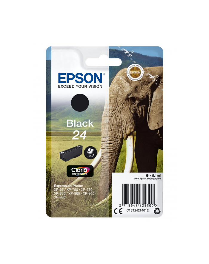 EPSON 24 ink cartridge black standard capacity 5.1ml 240 pages 1-pack RF-AM blister główny