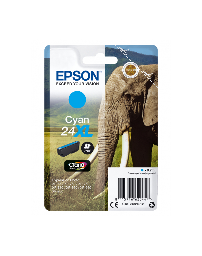 EPSON 24XL ink cartridge cyan high capacity 8.7ml 740 pages 1-pack RF-AM blister główny