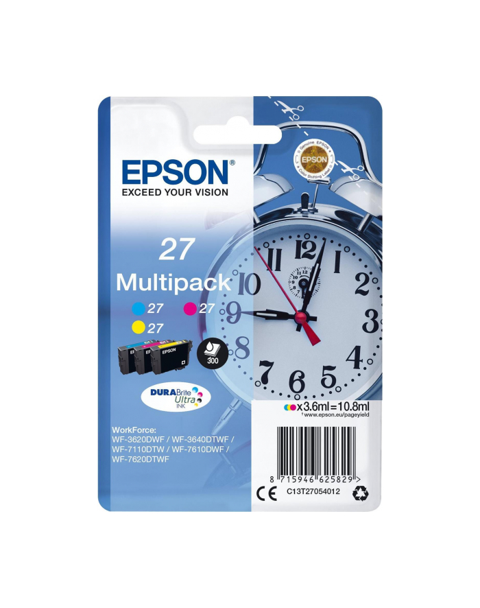 EPSON 27 ink cartridge cyan, magenta and yellow standard capacity 3x3.6ml 3x350 pages combopack RF-AM blister - DURABrite główny