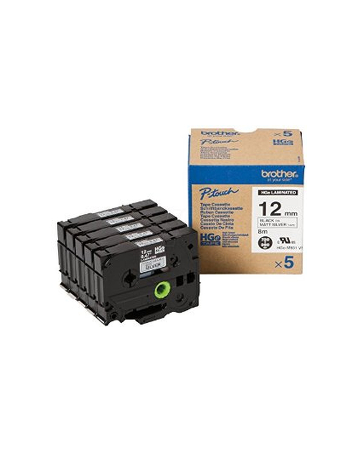 BROTHER HGEM931V5 Taśma Brother 12mm Black/Matt Silver (5 szt ) High Grade Tape główny