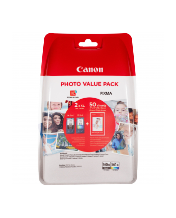 CANON CRG PG-560XL/CL-561XL PHOTO VALUE BL 4x6 Phot PaperGP-501 50sheets + XL Black & XL Colour Cartridges