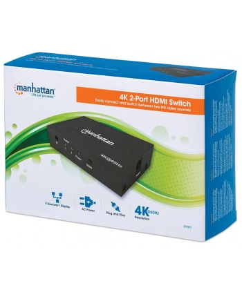 ic intracom MANHATTAN 207867 Manhattan 2-portowy przełącznik AV HDMI 2x1 4K@60Hz zasilanie AC pilot IR