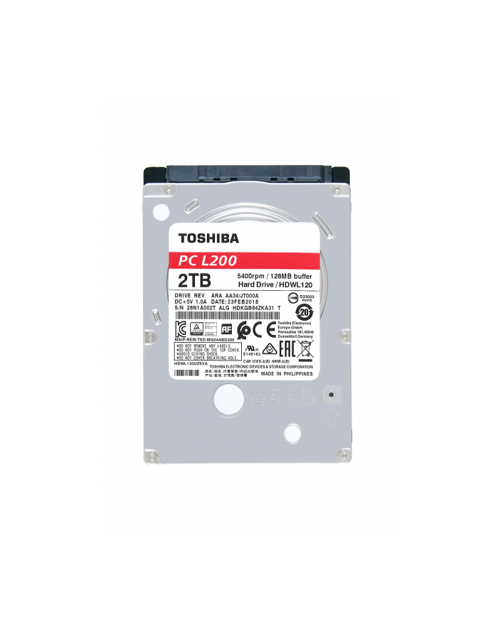 toshiba europe TOSHIBA HDWL120EZSTA Dysk twardy Toshiba L200, 2.5, 2TB, SATA/600, 5400RPM, 128MB cache, BOX główny