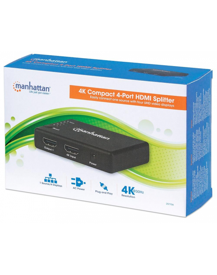 ic intracom MANHATTAN 207706 Manhattan Rozdzielacz AV splitter HDMI 1.4 1x4 4K@30Hz UHD zasilanie AC główny