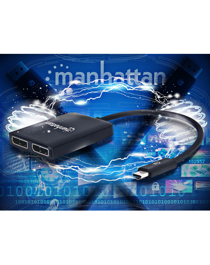 ic intracom MANHATTAN 152952 Manhattan 2-Portowy splitter AV USB-C na 2x DisplayPort z hubem MST 4K@30Hz główny