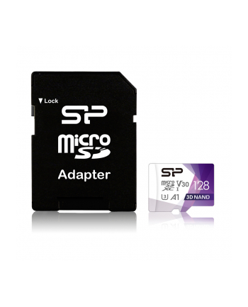 SILICONPOW SP128GBSTXDU3V20AB Silicon Power Karta Pamięci Micro SDXC 128GB UHS-I U3 V30 +adapter 100MB/s