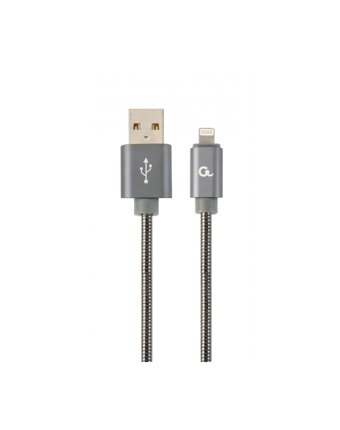 GEMBIRD CC-USB2S-AMLM-1M-BG Gembird Kabel Premium USB do 8-pin (metalowe wtyki,oplot spiralny)1m,szary metal główny