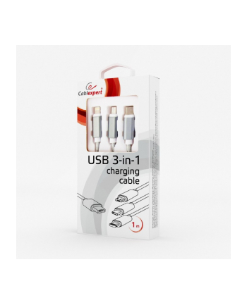 GEMBIRD CC-USB2-AM31-1M-S Gembird kabel USB 3w1 do ładowania micro USB/USB-C/8-pin, srebrny, 1m