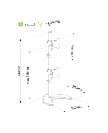 TECHLY 027552 Techly Podwójne ramię biurkowe do LED/LCD 13-27 2x10kg pionowe regulowane