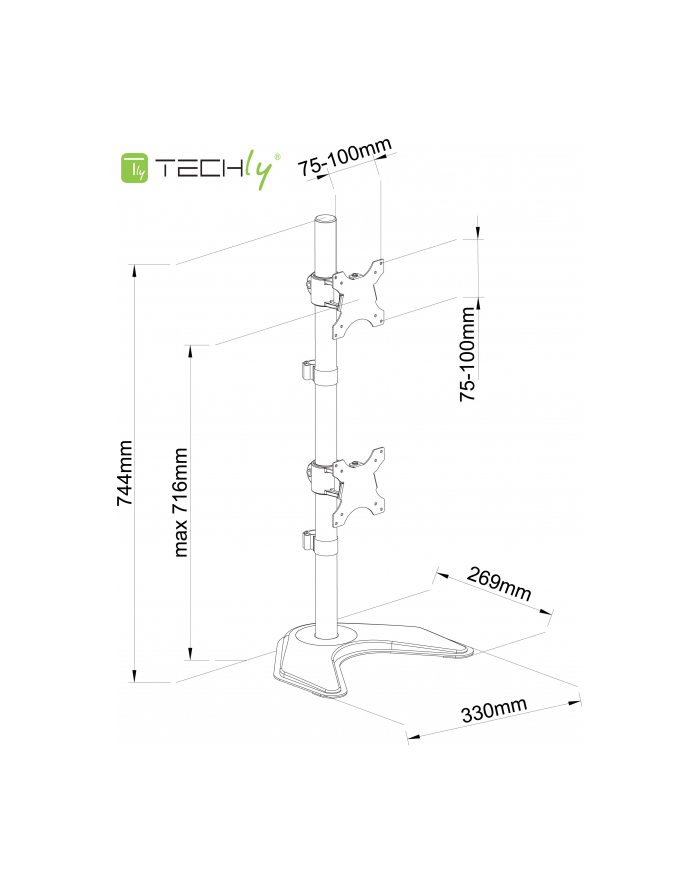 TECHLY 027552 Techly Podwójne ramię biurkowe do LED/LCD 13-27 2x10kg pionowe regulowane główny