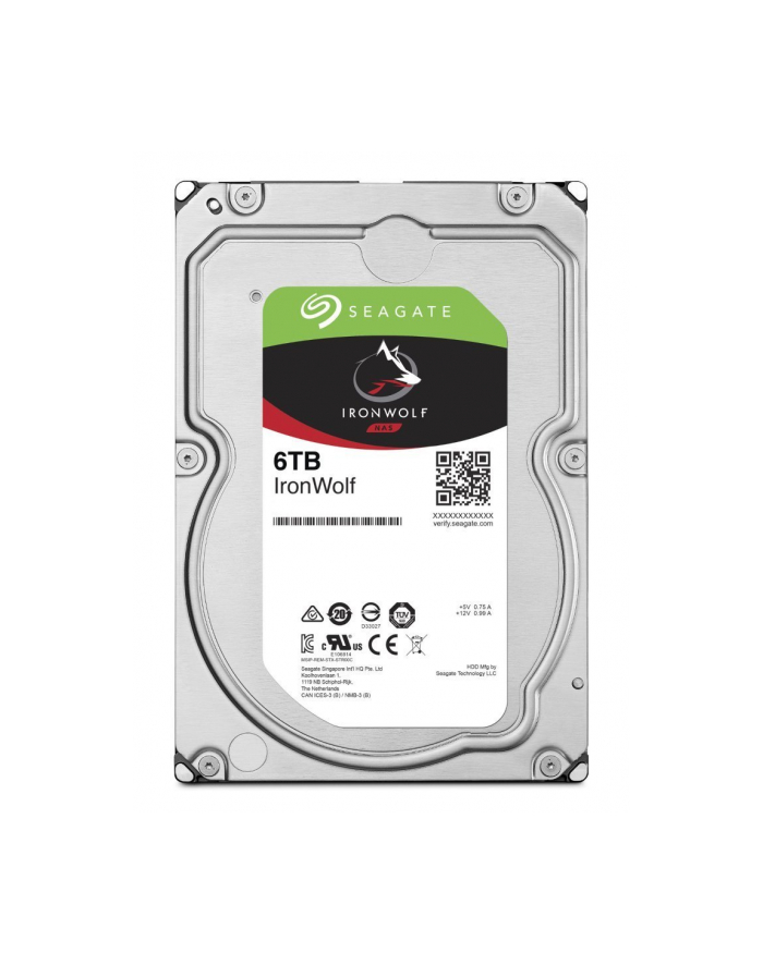 SEAGATE NAS HDD 6TB IronWolf 7200rpm 6Gb/s SATA 256MB cache 3.5inch 24x7 for NAS and RAID Rackmount systems BLK główny