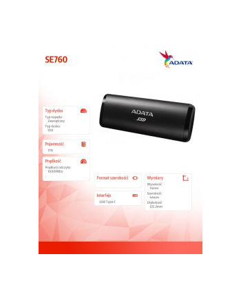 adata Dysk zewnętrzny SSD SE760 1TB USB3.2-A/C Czarny