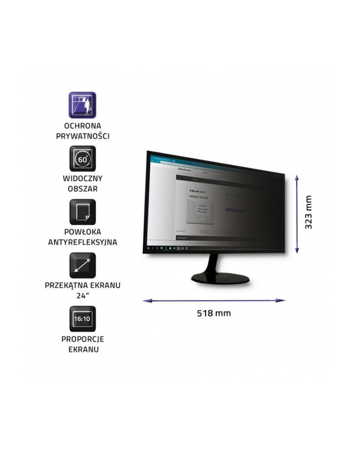 qoltec Filtr prywatyzujacy Rodo | 24 cale | 16:10 | Czarny główny