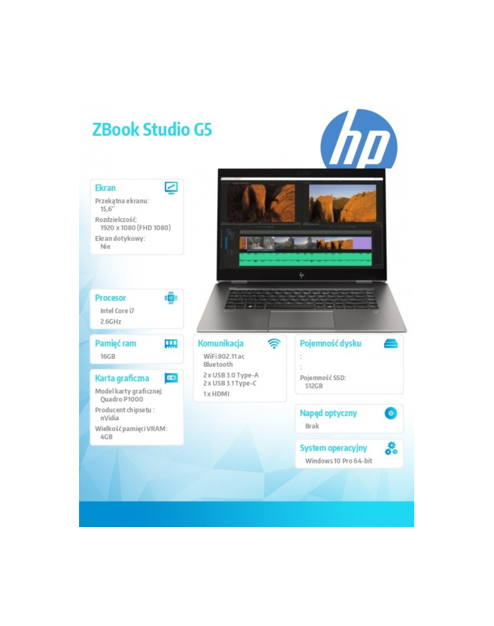 hp inc. Notebook ZBook Studio G5 W10P i7-9750H/512/16  6TW41EA główny