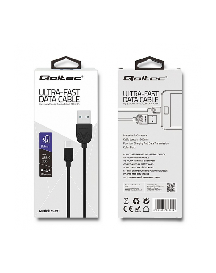 qoltec Kabel USB typ C | USB 2.0 A | 1.2m | ultra szybki przesył danych główny