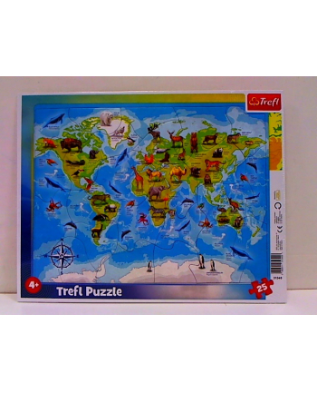 Puzzle 25el ramkowe Mapa świata ze zwierzętami 31340 Trefl