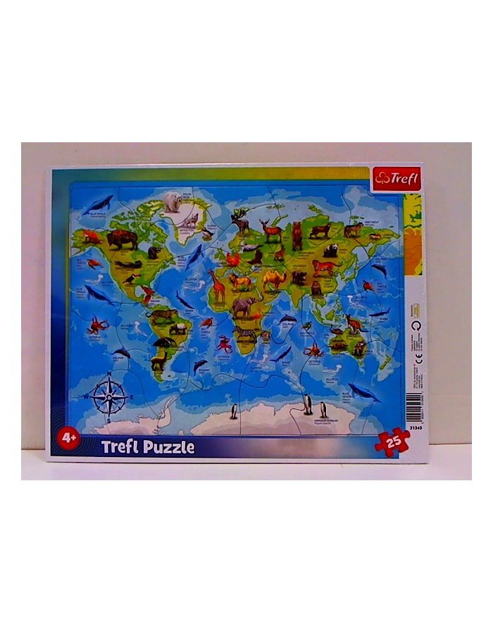 Puzzle 25el ramkowe Mapa świata ze zwierzętami 31340 Trefl główny