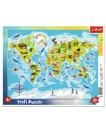 Puzzle 25el ramkowe Mapa świata ze zwierzętami 31340 Trefl