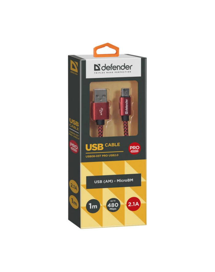 Kabel USB Defender AM-micro BM 1m 2,1A czerwony główny