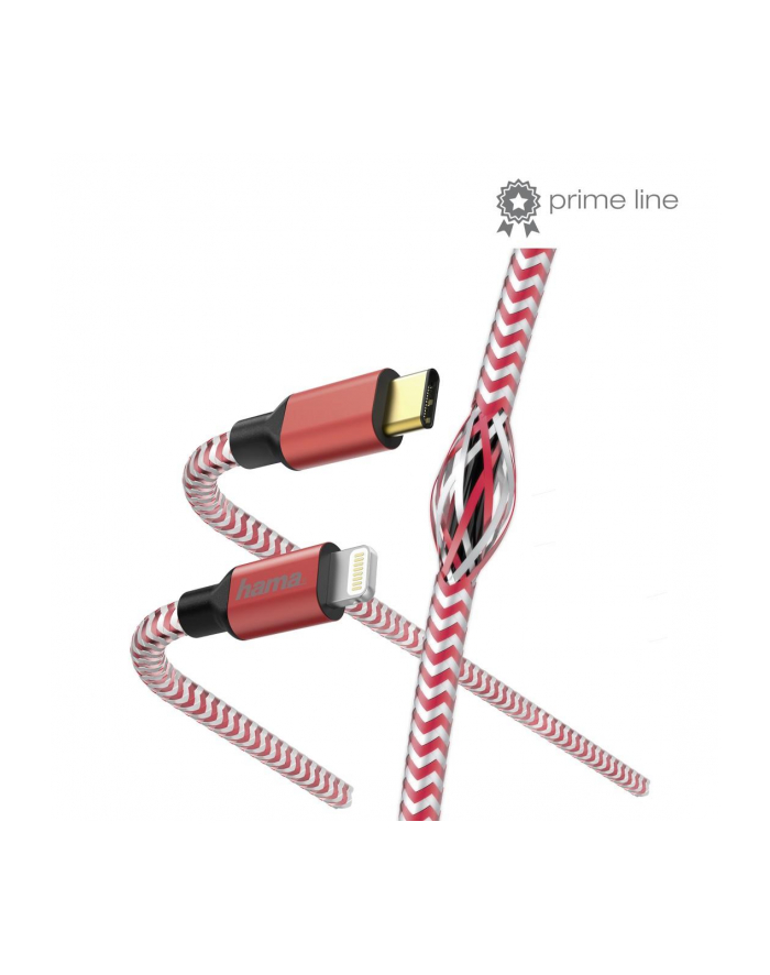 Kabel USB 2.0 Hama Data ''Reflected'' USB Type-C - Lightning 1,5m, czerwony główny